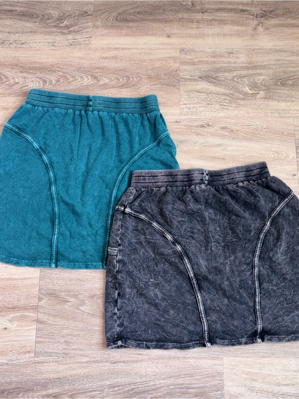 Los Angeles Apparel Teal & Washed Black Drawstring Mini Skirts - Picture 2 of 2